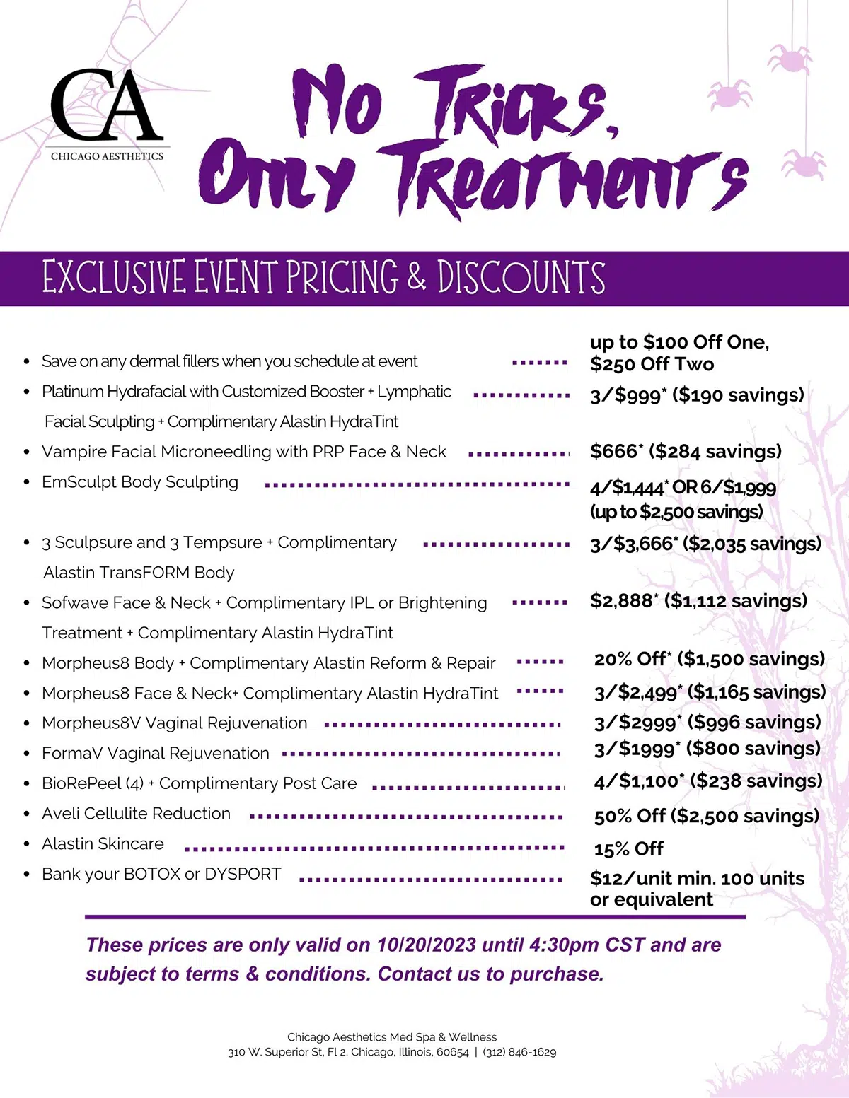 A Flyer For A Happy Hour Event Featuring Only Treatments, No Tricks!