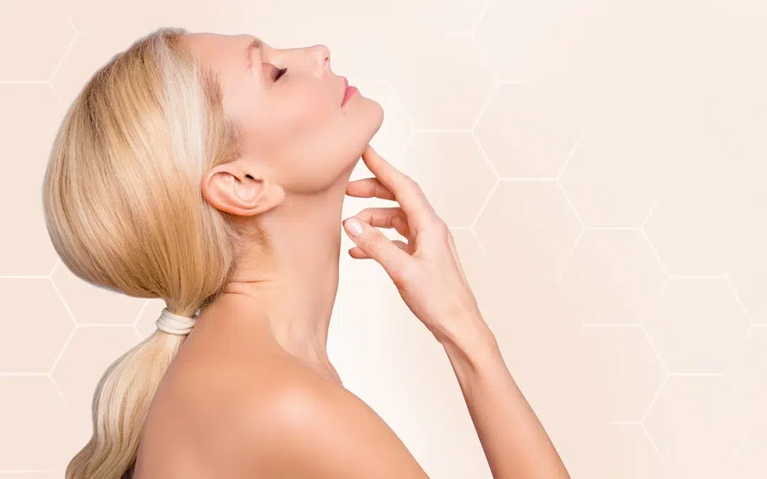 profile side view of nice attractive woman perfect smooth neck lifting