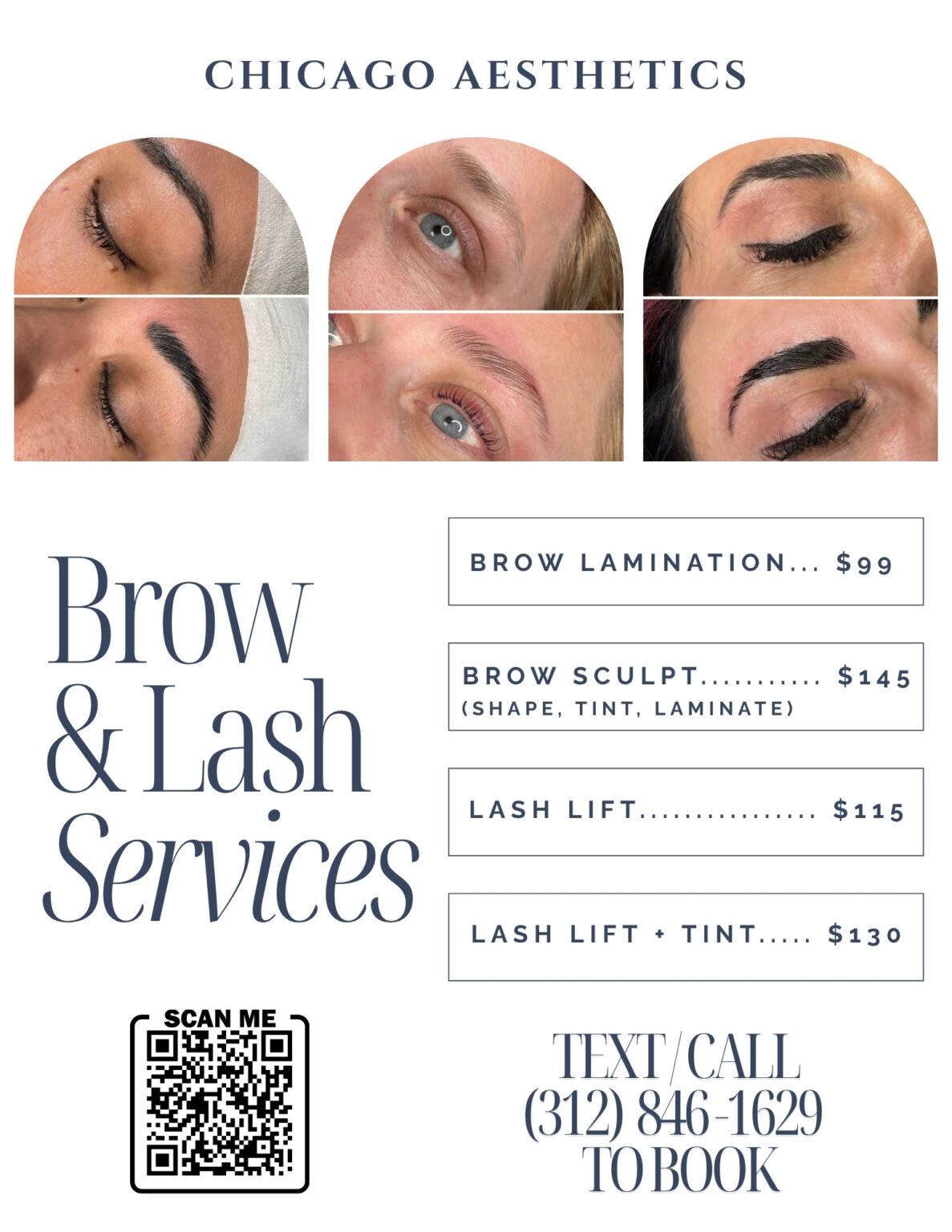 brow lamination eyelash tint chicago aesthetics pricing x