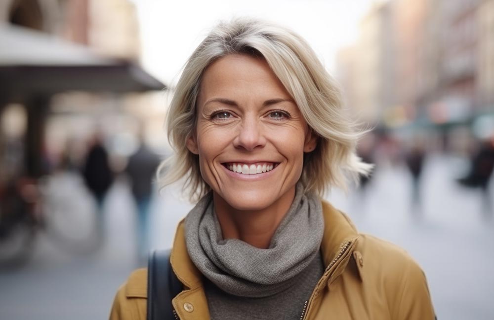 Beautiful happy woman smiling at the camera outdoors.