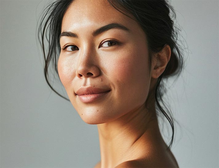 Beautiful Asian woman of middle age posing for beauty portrait.