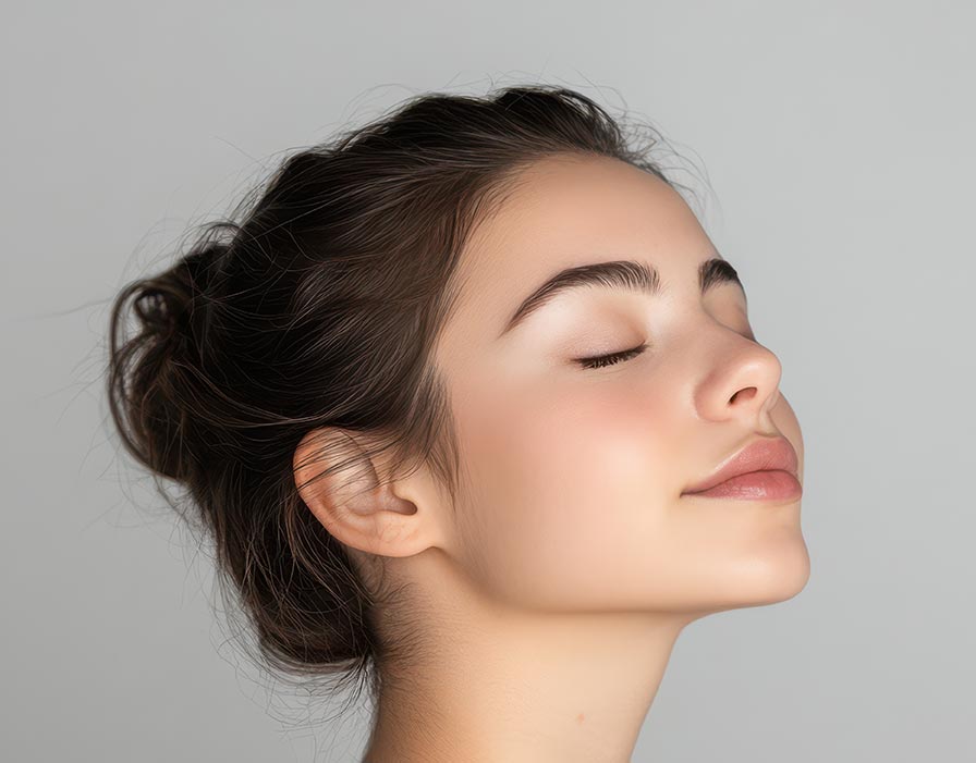 A close up of a girl's face with her eyes closed