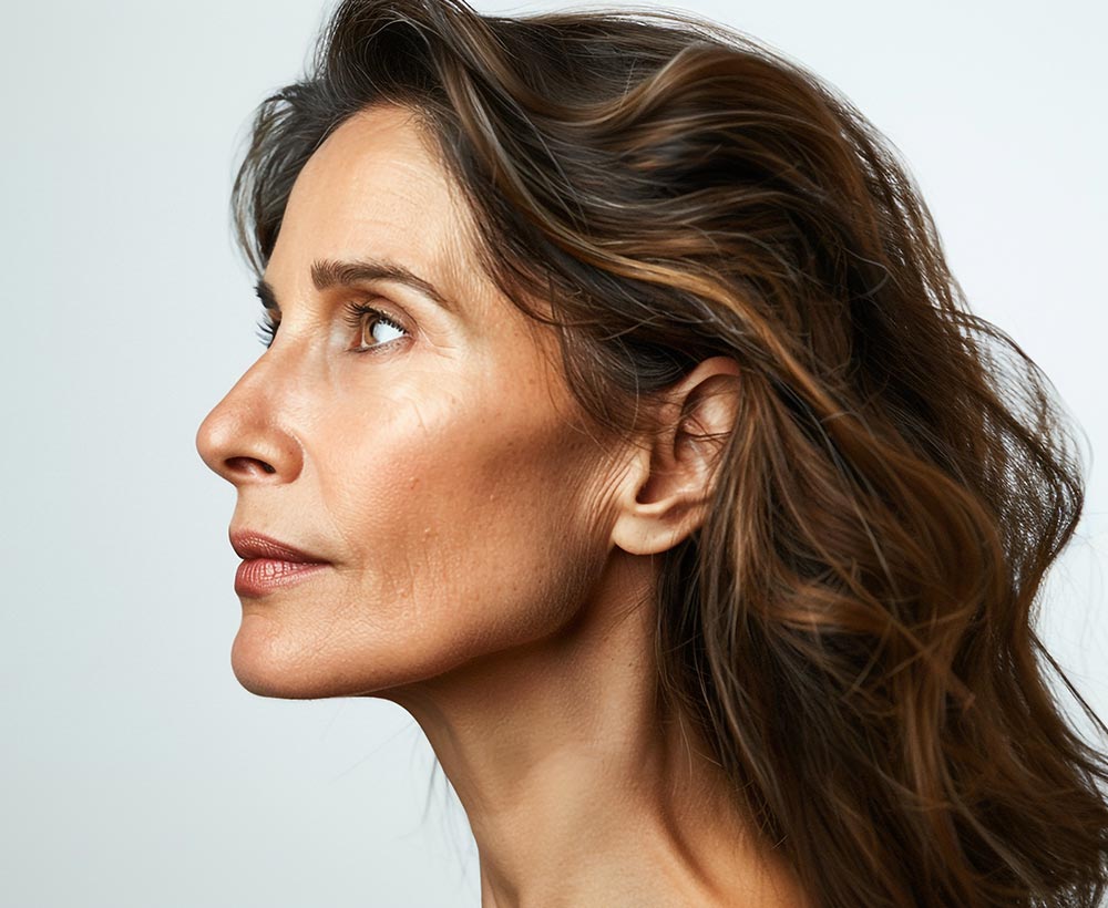 Profile of middle aged beautiful woman model