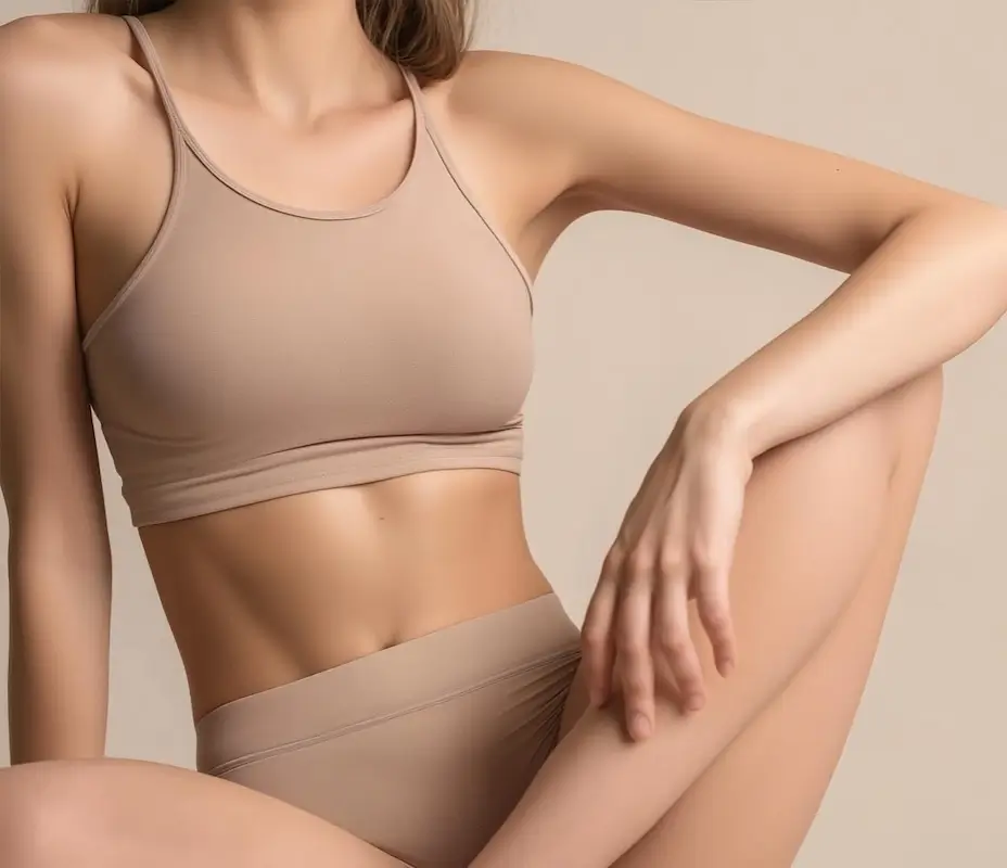 Beautiful toned young woman in nude underwear
