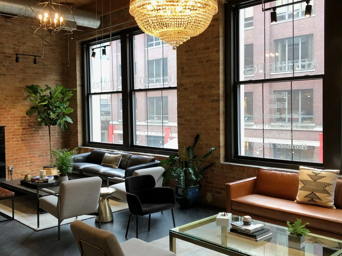 The lounge at the Chicago Aesthetic Surgery and Med Spa office at 310 W Superior Street in Chicago